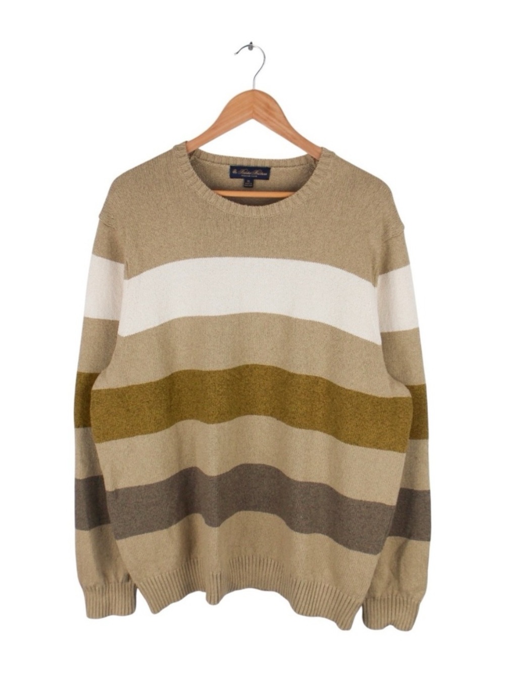 Brooks Brothers Crewneck Sweater Striped Cotton Silk Tan Italian Yarn Men's XL